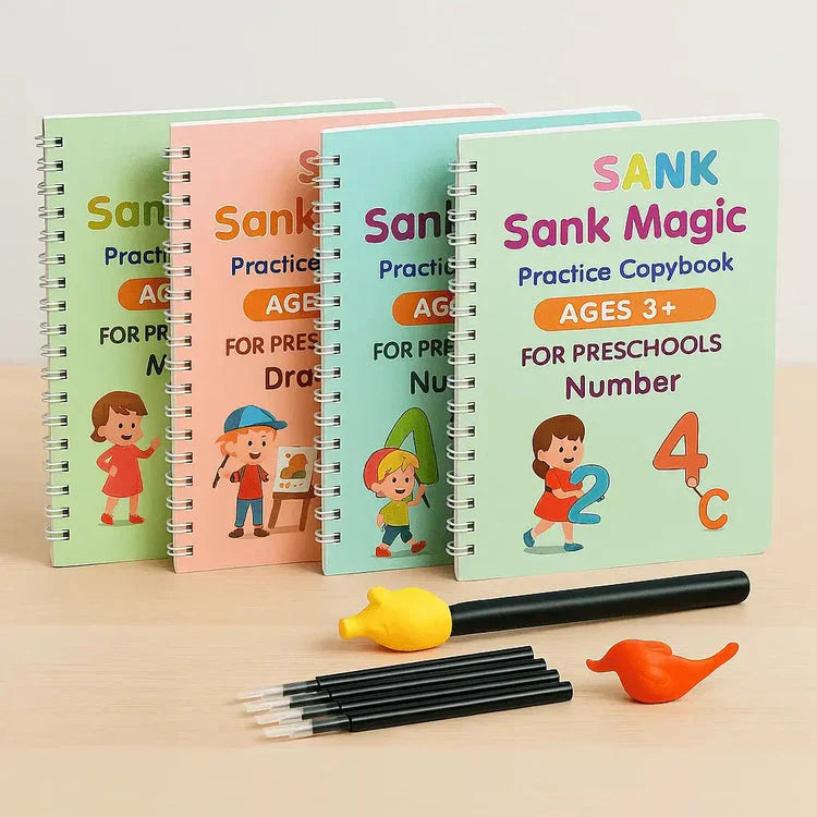 Little Scholar Practice Copybook™ (4 Book+10 Refill+1 Pen+1 Grip)