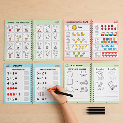 Little Scholar Practice Copybook™ (4 Book+10 Refill+1 Pen+1 Grip)